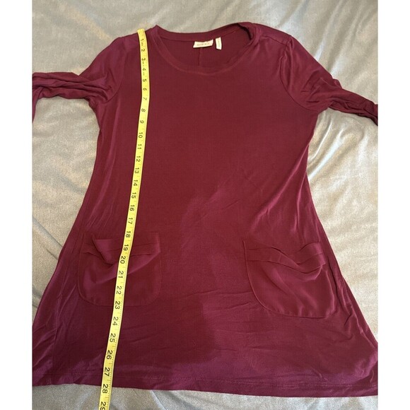 LOGO Lori Goldstein Long Sleeve Tunic Top Red Chiffon Pockets Back Drape Sz XS - Picture 10 of 10